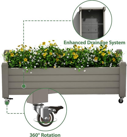 Fancyango Raised Garden Bed with Wheels 13.3" H -Gray | Resin Elevated Garden Planter Box with Drainage, Outdoor Planter Box for Veggies Herbs Patio Balcony Backyard
