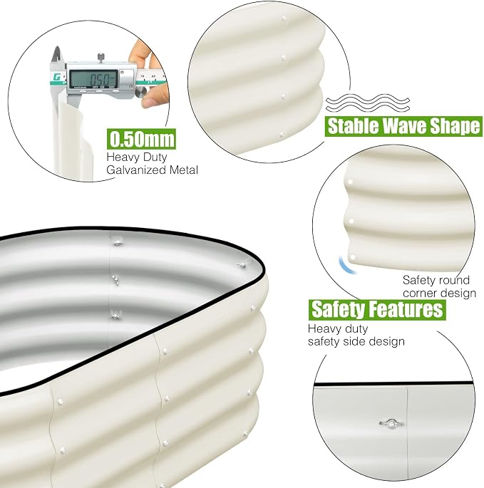 SnugNiture Galvanized Raised Garden Bed Outdoor, 4 Pcs 4x2x1ft Oval Metal Planter Box for Planting Plants Vegetables, White
