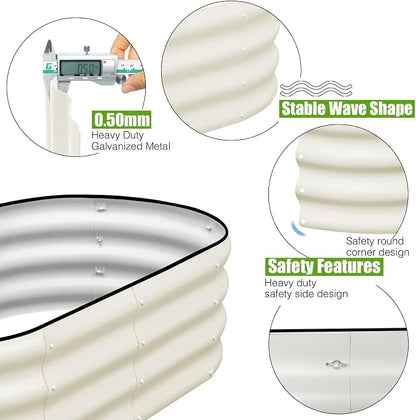 SnugNiture Galvanized Raised Garden Bed Outdoor, 4 Pcs 4x2x1ft Oval Metal Planter Box for Planting Plants Vegetables, White