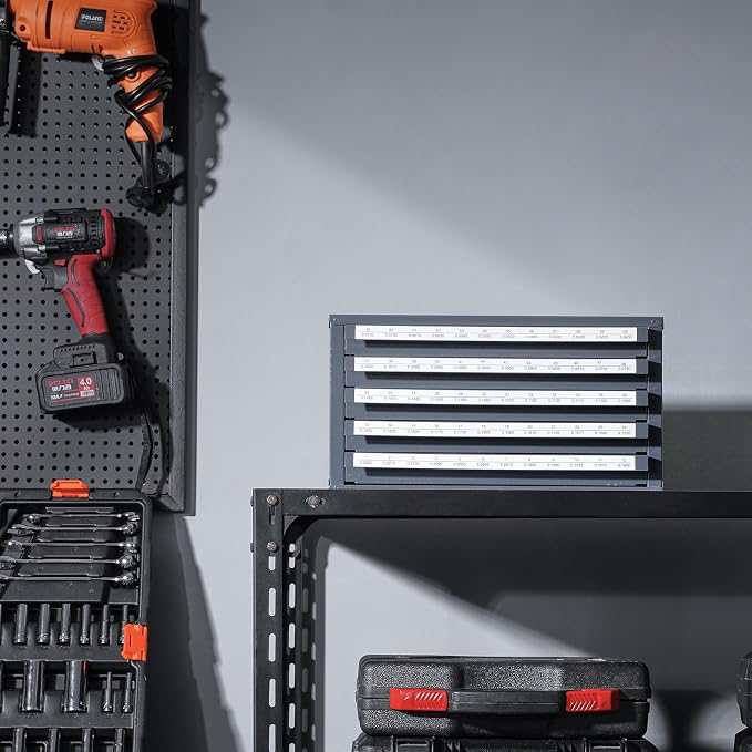 VEVOR Drill Bit Dispenser Cabinet, Five-Drawer Drill Bit Dispenser, 60-Compartment Drill Bit Organizer Cabinet, Drill Dispenser Organizer Cabinet Holder for Jobber Length Wire Gauge Sizes 1 to 60