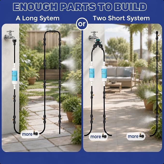 120FT Misters for Outside Patio, Outdoor Misting Cooling System with 28 Brass Nozzles & 2 Water Filters, DIY Misting Kit for Backyard Garden Greenhouse Deck Umbrella Canopy Pool Porch Trampoline