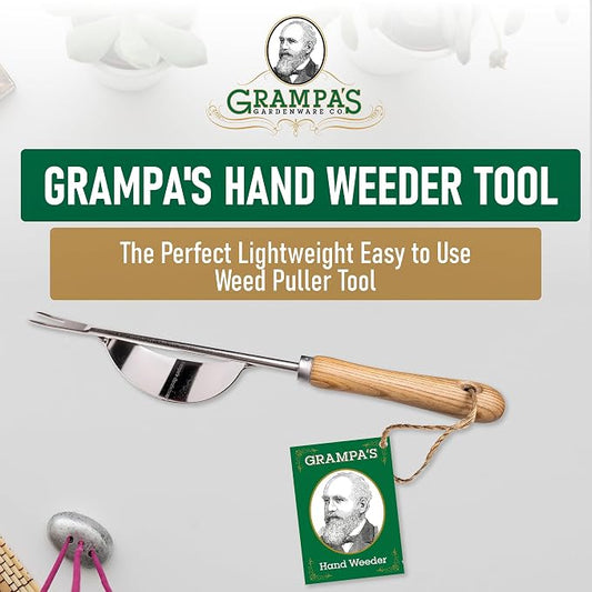 Grampa's Hand Weeder Tool - The Perfect Lightweight Easy to Use Weed Puller Tool for Garden - Durable Unique Lever Design with V-Shaped Forks Allows for Easy Removal of Weeds & Their Roots