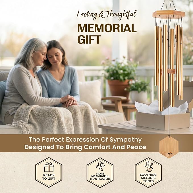 Bronze Wind Chimes for Outside, 29 Inch Hand Tuned G Major Pentatonic Wind Chime, Memorial Sympathy Gift for Loss of Loved One, Deep Tone Aluminum Bamboo Garden Patio Porch Decor