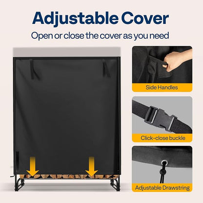 VIVOHOME 3ft Waterproof Firewood Log Rack Cover, Heavy Duty 600D Oxford Outdoor Weather Resistant Fire Wood Storage Holder Cover with Zipper and Hook Loop Tape