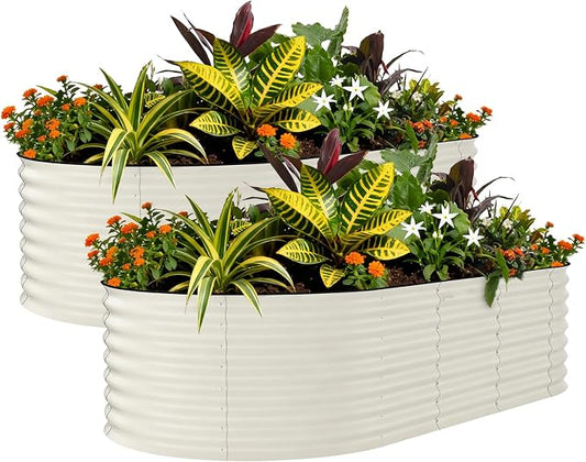 Garvee 8x4x2ft Galvanized Raised Garden Bed, Oval Metal Planter Box with Anti-Cut Safety Edges, 479 Gallons Rust-Resistant Deep Root Planter for Outdoor Vegetables, Flowers, Herbs, Beige