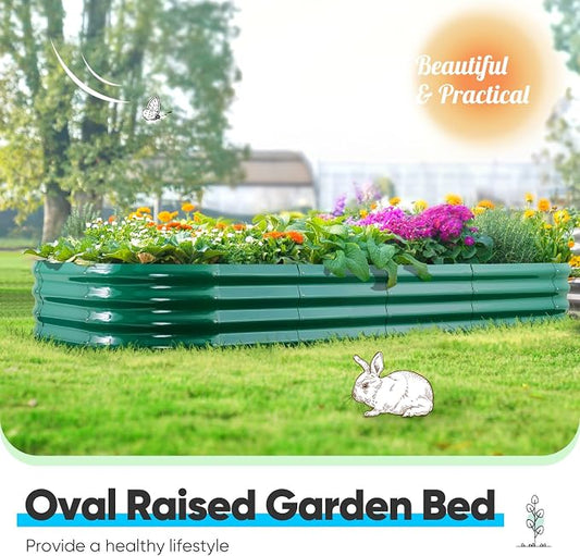 Quictent Raised Garden Bed Kit Oval Galvanized Metal Planter Box for Vegetables Outdoor Backyard Dark Green 6x3x2 ft