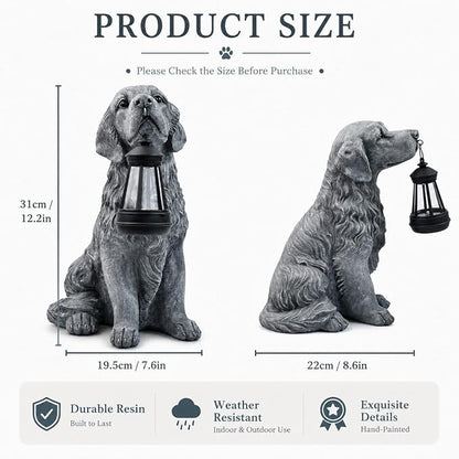 12.2 Inch Large Solar Dog Garden Statue with Lantern, Waterproof Resin Outdoor Puppy Figurine Light for Patio Yard Lawn Pathway Porch, Decorative Solar Lights Gift for Dog Lovers