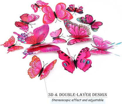 OPSEAM Butterfly Wall Decor 24/48 PCS, 3D Butterflies Stickers for Party Decorations with Magnets (Purple&red, 48)
