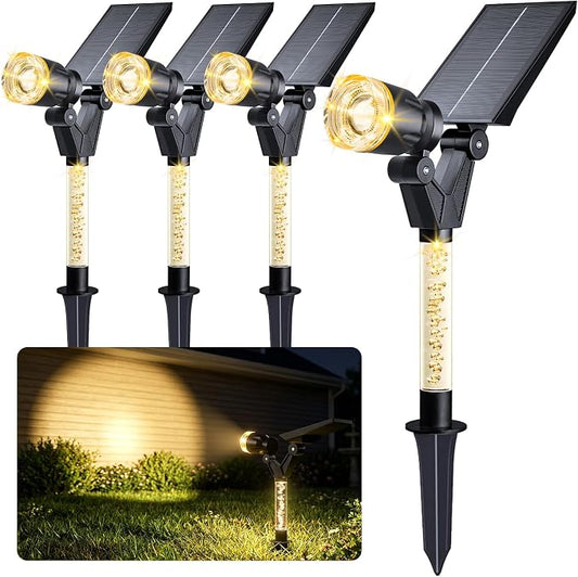 Solar Lights Outdoor Waterproof Spot Lights, 4 Pack Solar Powered Garden Spotlights for Outside Yard Pathway House Landscape Lighting, Auto On/Off, 3000K Warm White