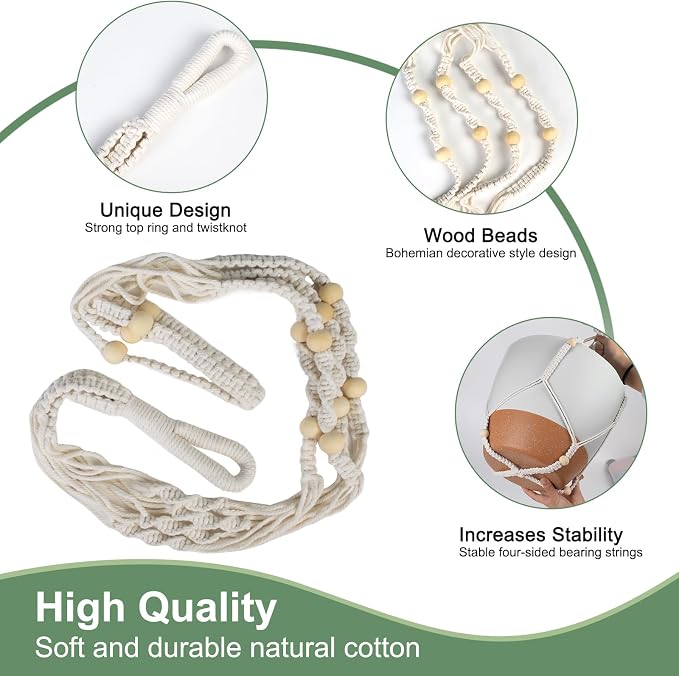 Vanslogreen Hanging Planters for Indoor Outdoor Plants, 12 Inch Self Watering Hanging Pot with Drainage Holes & Removable Tray, Macrame Plant Hanger for Boho Home Decor (Ivory+White)(Ivory+White)