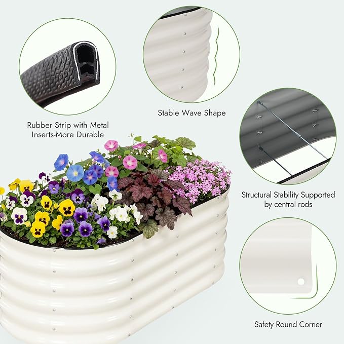 INNO STAGE Galvanized Raised Garden Bed Kits, 4x2x1.4FT Metal Raised Beds Outdoor for Gardening, 17'' Tall Large Steel Raised Planter Bed for Vegetables, Flowers Patio Ground Planter Box (White, 2Pcs)