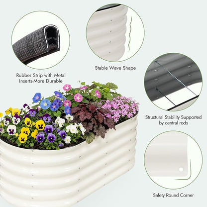INNO STAGE Galvanized Raised Garden Bed Kits, 4x2x1.4FT Metal Raised Beds Outdoor for Gardening, 17'' Tall Large Steel Raised Planter Bed for Vegetables, Flowers Patio Ground Planter Box (White, 2Pcs)