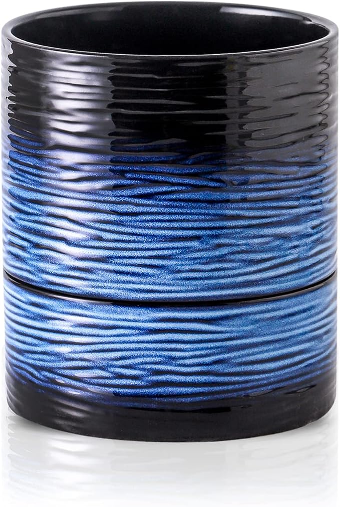 Nihow Ceramic Self Watering Plant Pot for Indoor Plants, 6 Inch,Blue | Planter with Cotton Wick, Drainage Hole & Water Storage Plus, Cylinder Round Flower Pot, For Succulent/Herbs/Violets