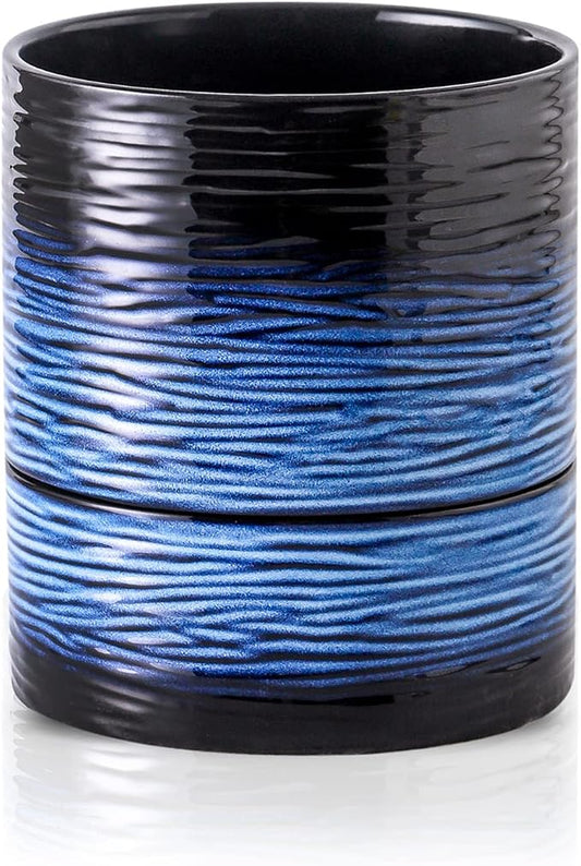 Nihow Ceramic Self Watering Plant Pot for Indoor Plants, 6 Inch,Blue | Planter with Cotton Wick, Drainage Hole & Water Storage Plus, Cylinder Round Flower Pot, For Succulent/Herbs/Violets