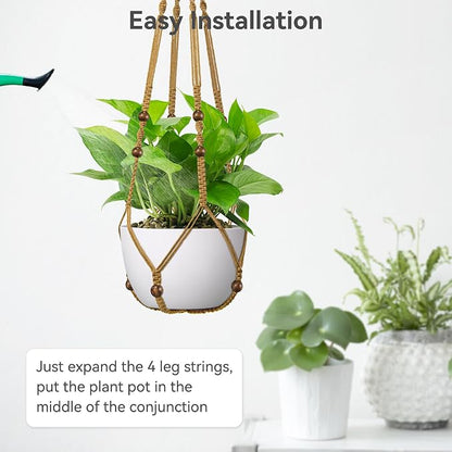 USLAI Macrame Plant Hanger Indoor Outdoor, Fits 4 to 15 Inch Pots, Strong Hanging Planter Holder, Boho Home Decor, 23+29+35 Inch, Brown (POTS NOT Included)
