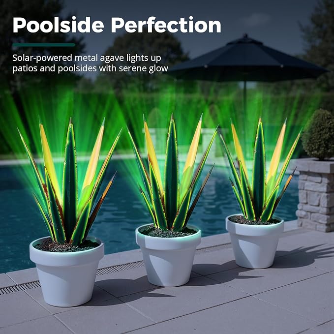 KODIBO 24” Metal Agave Plant Outdoor Decor with Solar Light, Vintage Green | IP65 Waterproof Solar Garden Light, Weather-Resistant Metal, Tequila Rustic Sculpture for Patio Yard Flower Bed, Home Decor
