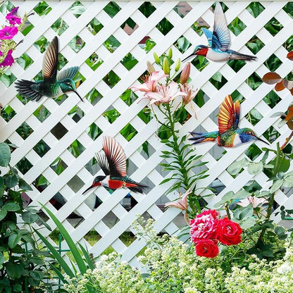 4 Pack Metal Hummingbird Wall Art Garden Decor, Birds Outdoor Wall Art Yard Patio Fence Decoration, 3D Colorful Bird Wall Hanging Sculpture Outside Livingroom Gift for Women Mom
