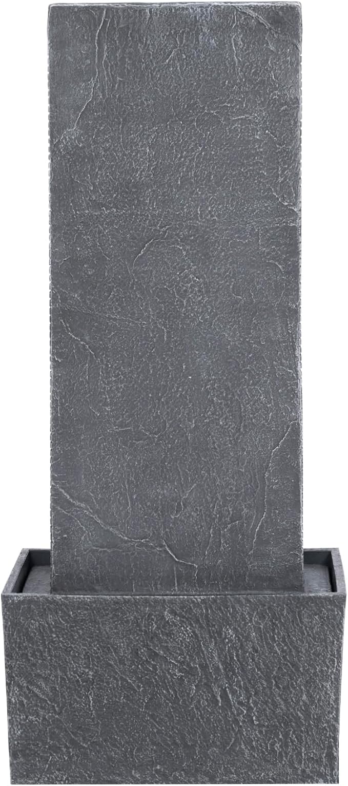 Teamson Home 29.25" Demeter Indoor/Outdoor Modern Waterfall Fountain with LED Lights, Black and Stone Gray | LED Lights, Waterfall Fountain, Garden, Patio, and Backyard Decor, Black and Stone Gray
