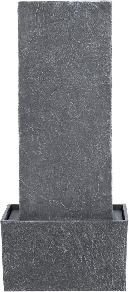 Teamson Home 29.25" Demeter Indoor/Outdoor Modern Waterfall Fountain with LED Lights, Black and Stone Gray | LED Lights, Waterfall Fountain, Garden, Patio, and Backyard Decor, Black and Stone Gray