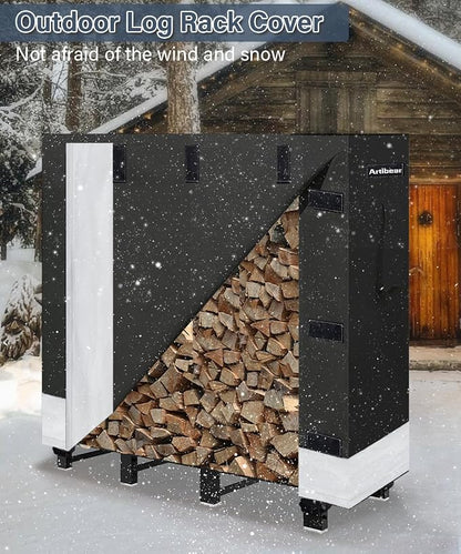 4ft Firewood Rack Cover for Wood Holder, Waterproof Wood Pile Cover for Outside, Indoor Outdoor Log Rack Cover for Firewood with Buckle, Black (Frame not Include)