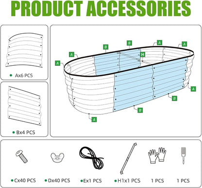 SnugNiture Galvanized Raised Garden Bed Outdoor, 4 Pcs 4x2x1ft Oval Metal Planter Box for Planting Plants Vegetables, Brown