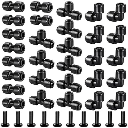 1/4 Inch Drip Tubing Irrigation Fittings Kit - 40 Pieces Set 1/4'' Drip Line Push-to-Fit Connectors Includes 10 Tees 10 Coupling 10 Elbows 10 End Cap