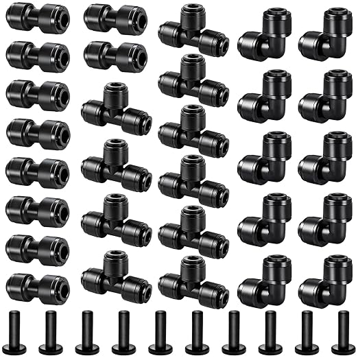 1/4 Inch Drip Tubing Irrigation Fittings Kit - 40 Pieces Set 1/4'' Drip Line Push-to-Fit Connectors Includes 10 Tees 10 Coupling 10 Elbows 10 End Cap