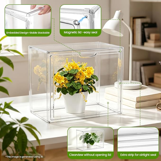 BOHOIDEE 14.1"X10.6"X8.6" Mini Greenhouse for Indoor, Clear Portable Tabletop Green House with Magnetic Door for Small Plants Nursery Germination and Display(1, Medium-A)