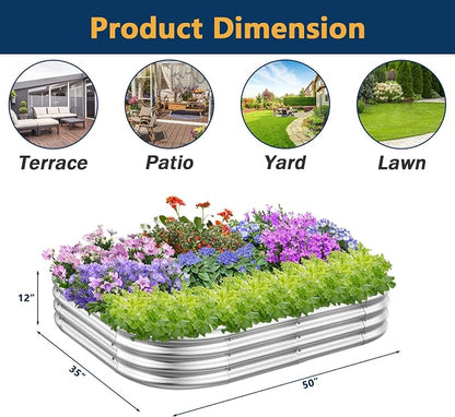 RAYKEEP Galvanized Raised Garden Beds, Outdoor Raised Beds for Gardening, Oval Large Bottomless Metal Elevated Planter Raised Box Set for Vegetables, Fruits, Flowers (4x3x1ft)
