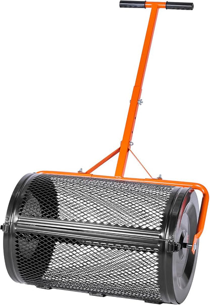 VEVOR Compost Spreader, 24 in Wide Peat Moss Spreader with T Shaped Handle, 3 Heights Adjustable, Powder-Coated Steel Garden Peat Moss Roller, Heavy Duty Grass Seed Spreaders for Planting Seeding