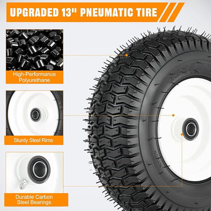 Yesker 13x5.00-6 Pneumatic Lawn Mower Tire and Wheel with 3/4" Bearing Bore, 13x5-6nhs Rubber Riding Lawnmower Tires with 3" Center Hub, 2 Pack