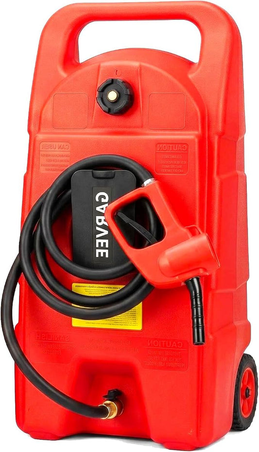 Garvee Slim 15 Gallon Gas Can, Fuel Tank Container with LE Fluid Transfer Manual 10 FT Siphon Pump, Portable Diesel Gas Storage Caddy Wheels for ATV, Weeder, Boat, Tractor, Snow Blower,Generator