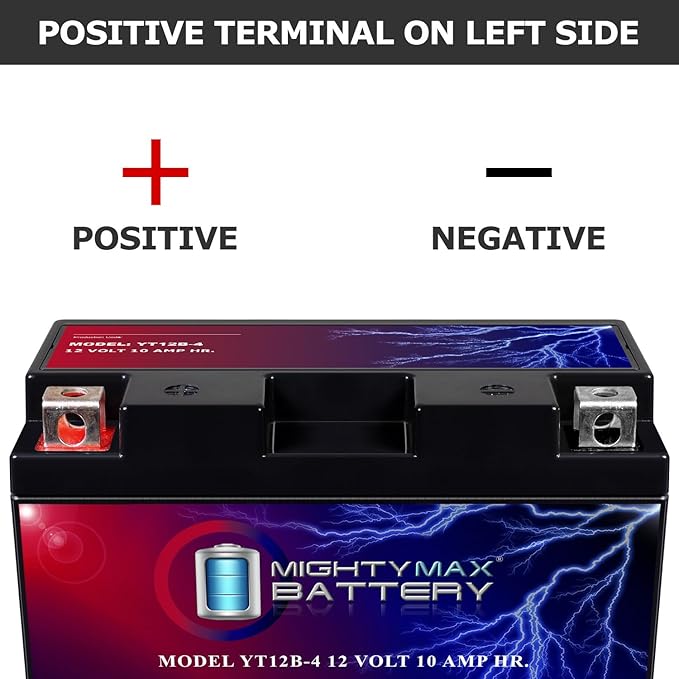 Mighty Max Battery YT12B-4-12 Volt 10 AH, 125 CCA, Rechargeable Maintenance Free SLA AGM Motorcycle Battery