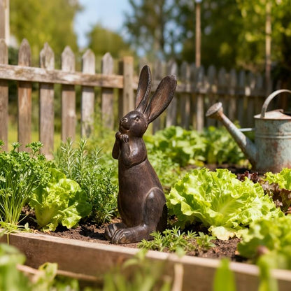 DiliComing Bunny Decor Resin Animals Statue - Garden Decorations Garden Decor for Outside Cute Cheeky Bunny Figurine Statues for Home Decor Outdoor Decor for Porch 5 × 4 × 11 Inch