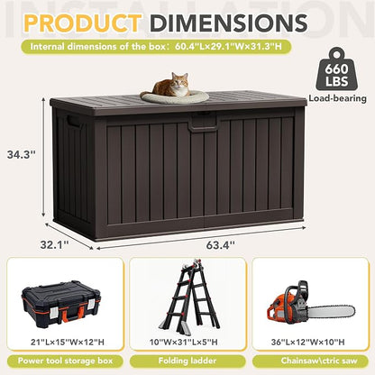 240 Gallon HDPE Deck Box Outdoor Indoor Waterproof Storage Box for Patio Furniture, Pool Accessories, Garden Tools, and Cushion Storage, Brown