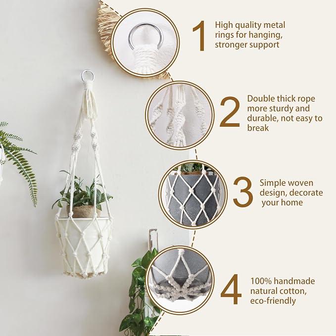 Artilady Plant Hanger Macrame, Hanging Planter for Indoor Plants Holder | Large Hanging Baskets for Plants Outdoor, No Tassels, Farmhouse Rustic Bedroom Window Patio Balcony Window Wall Decor, 2 Pack