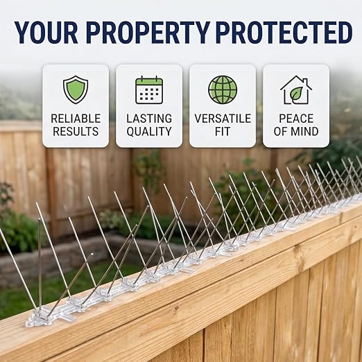 Bird-X Stainless Bird Spikes 8-Inch Extra-Wide, 2 Ft Strips, 100 Feet | Stainless Steel, Flexible Polycarbonate, Pigeons and Sparrows, Outdoor Areas