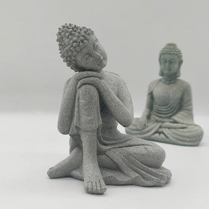 Fish Tank Buddha Statue Decorations Aquarium Decor Betta Fish Tank Accessories Ornament Small Meditating Sandstone Buda Statues for Underwater Landscaping Home Zen Decor