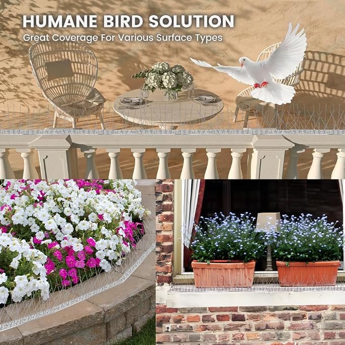 Ley's Stainless Steel Bird Spikes, 5.4 FT (5 Pack), Easy Install Metal Bird Deterrent Spikes Strip, Humane Pigeon & Small Bird Repellent for Roof, Fence, Balcony & Outdoor Protection