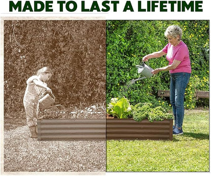 Plant & Plot Galvanized Raised Garden Beds Outdoor // 8×4×1 ft Planter Raised Beds for Gardening, Vegetables, Flowers (Dark Wood Grain) // Large Metal Garden Box // Patented Tool-Free Design