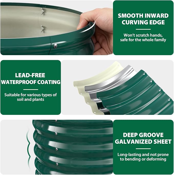 24" Diameter Round Raised Garden Bed - 17 Inch Tall, Heavy-Duty Galvanized Steel Planter Box with Wave-Shaped Panels for Vegetables, Herbs & Flowers (2, Green, 24 Inch Diameter)
