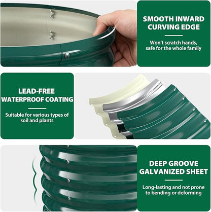 24" Diameter Round Raised Garden Bed - 17 Inch Tall, Heavy-Duty Galvanized Steel Planter Box with Wave-Shaped Panels for Vegetables, Herbs & Flowers (2, Green, 24 Inch Diameter)