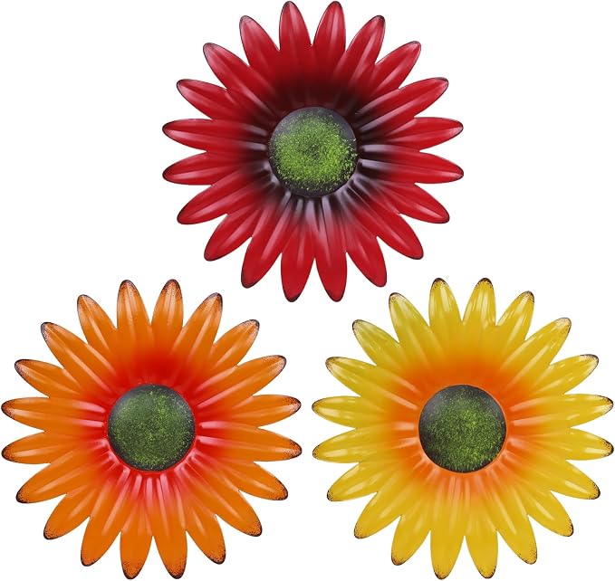 hogardeck Metal Flower Wall Decor for Indoor Outdoor, Kitchen Decor Floral Metal Wall Art, Wall Decor for Bathroom, Living Room, Porch, Garden, Yard, Backyard （3 Pcs 9'' ）