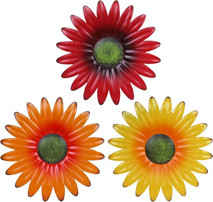 hogardeck Metal Flower Wall Decor for Indoor Outdoor, Kitchen Decor Floral Metal Wall Art, Wall Decor for Bathroom, Living Room, Porch, Garden, Yard, Backyard （3 Pcs 9'' ）