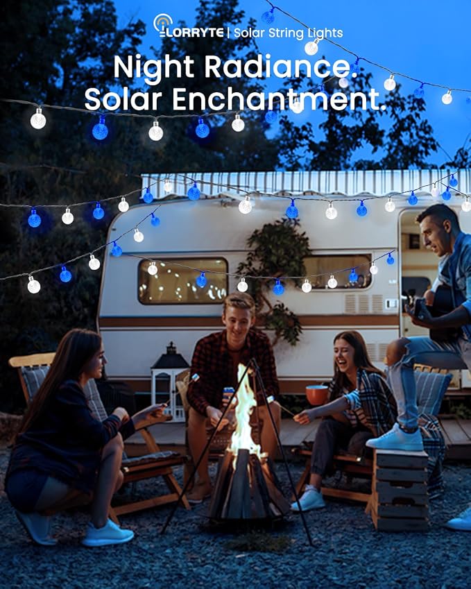 2-Pack 64FT 100 LED Blue and White Crystal Globe Solar String Lights Outdoor, Waterproof Solar Powered Lights for Outside, 8 Lighting Modes Patio Decorations for Garden Yard Wedding Porch Party Tree