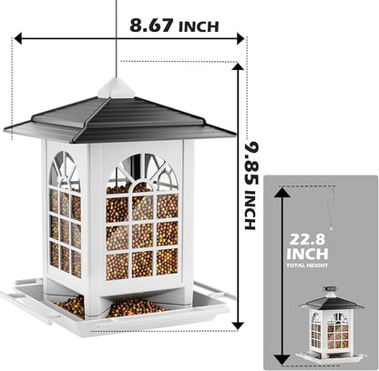 Birdream 2 Pack Bird Feeders for Outdoor Hanging, Assembly Required, 1-Min Easy Setup, Classic Courtyard Design, Attracting Cardinals Chickadees Goldfinches & Sparrows - Black&White