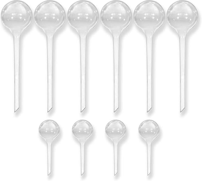 Little Green Leaf Automatic Plant Watering Globes, Self Watering Planter Inserts (Set of 10) | Clear Plastic Bulbs | 6 × 300ml + 4 × 70ml | Indoor & Outdoor Use