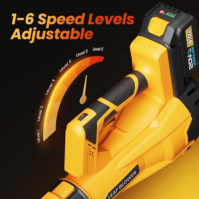 Cordless Leaf Blower with 4.0Ah Battery and Charger, Powerful Electric Leaf Blowers with 6 Adjustable Wind Speed, Lightweight Portable Leaf Cleaner for Patio, Lawn Care, Leaves Dust Cleaning