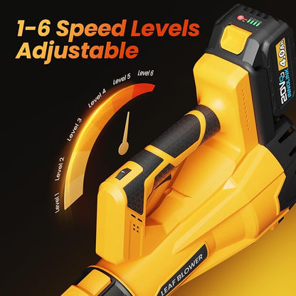 Cordless Leaf Blower with 4.0Ah Battery and Charger, Powerful Electric Leaf Blowers with 6 Adjustable Wind Speed, Lightweight Portable Leaf Cleaner for Patio, Lawn Care, Leaves Dust Cleaning