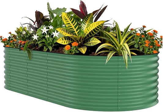 GarveeLife 8x4x2 ft Galvanized Raised Garden Bed - 24“ Tall Metal Planter Box for Vegetables, Flowers, Herbs, Rust-Resistant Outdoor Garden Box, Easy Assembly Raised Beds for Gardening, Green